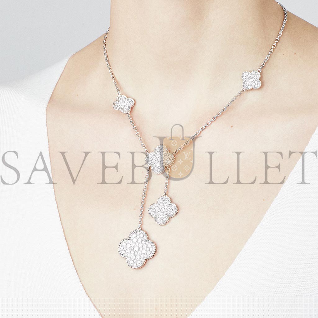 v*n cl*f arpels magic alhambra necklace, 6 motifs - white gold, Di*m*nd  vcarn9mp00